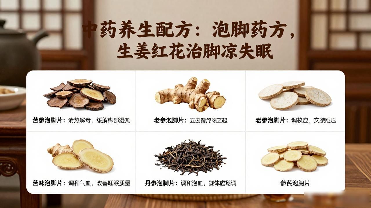中药养生配方：泡脚药方大全，生姜红花治脚凉失眠