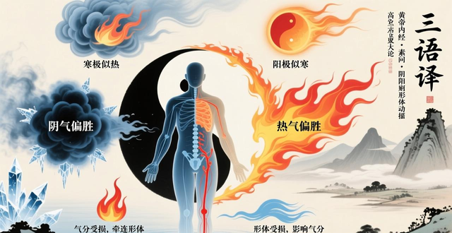 黄帝内经素问阴阳应象大论之三语译,包括水火阴阳等内容