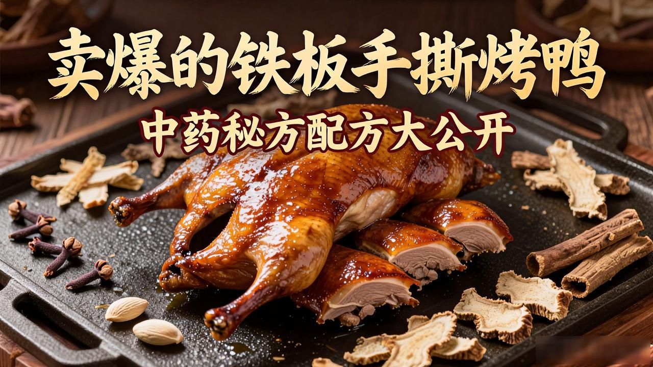 卖爆的铁板手撕烤鸭,中药秘方配方大公开