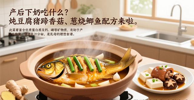 产后下奶吃什么?炖豆腐猪蹄香菇、葱烧鲫鱼配方来啦