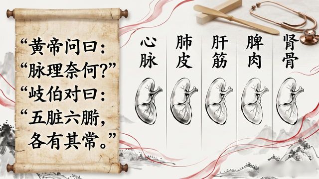 五脏所主黄帝内经原文：心脉、肺皮、肝筋、脾肉、肾骨对应关系