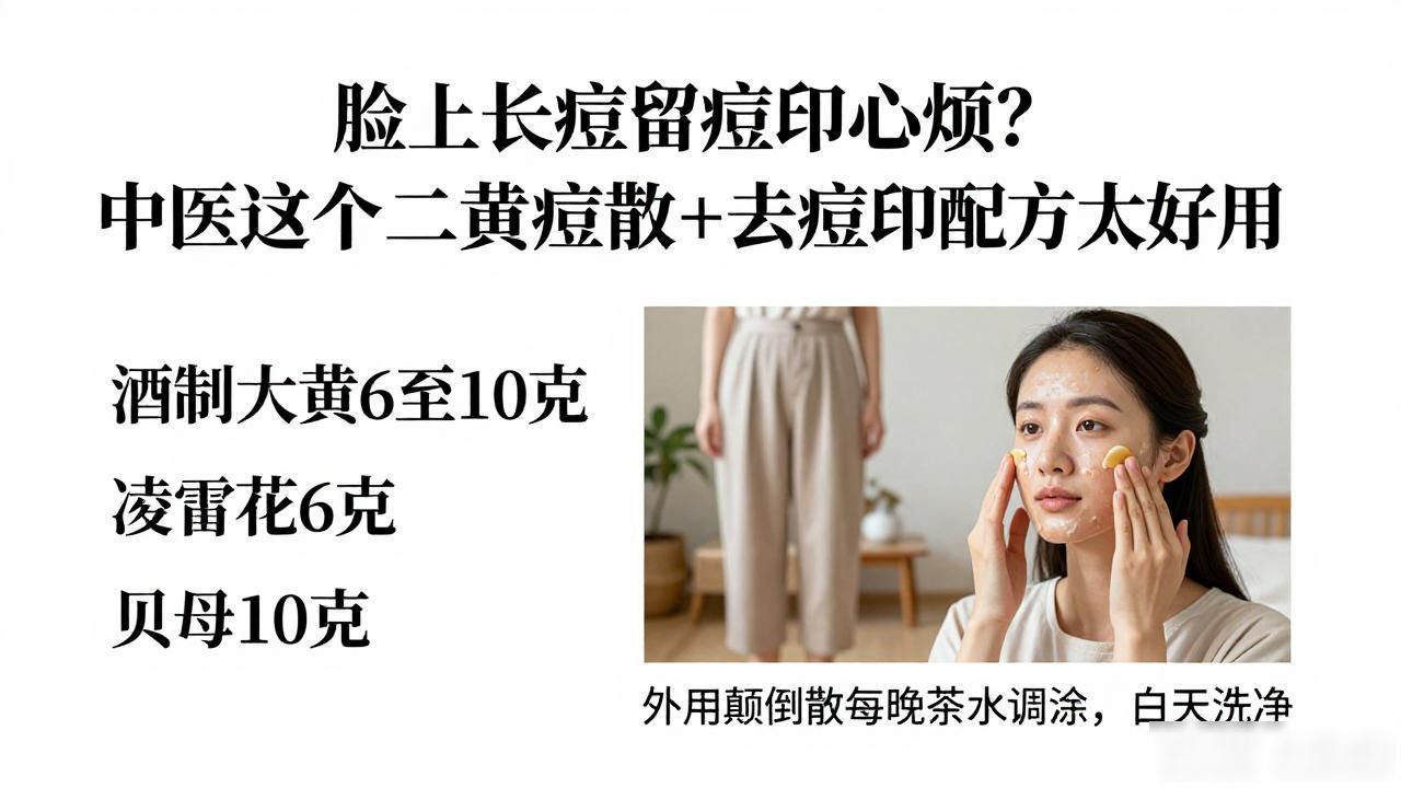 脸上长痘留痘印心烦?中医这个 二黄祛痘散+去痘印配方太好用