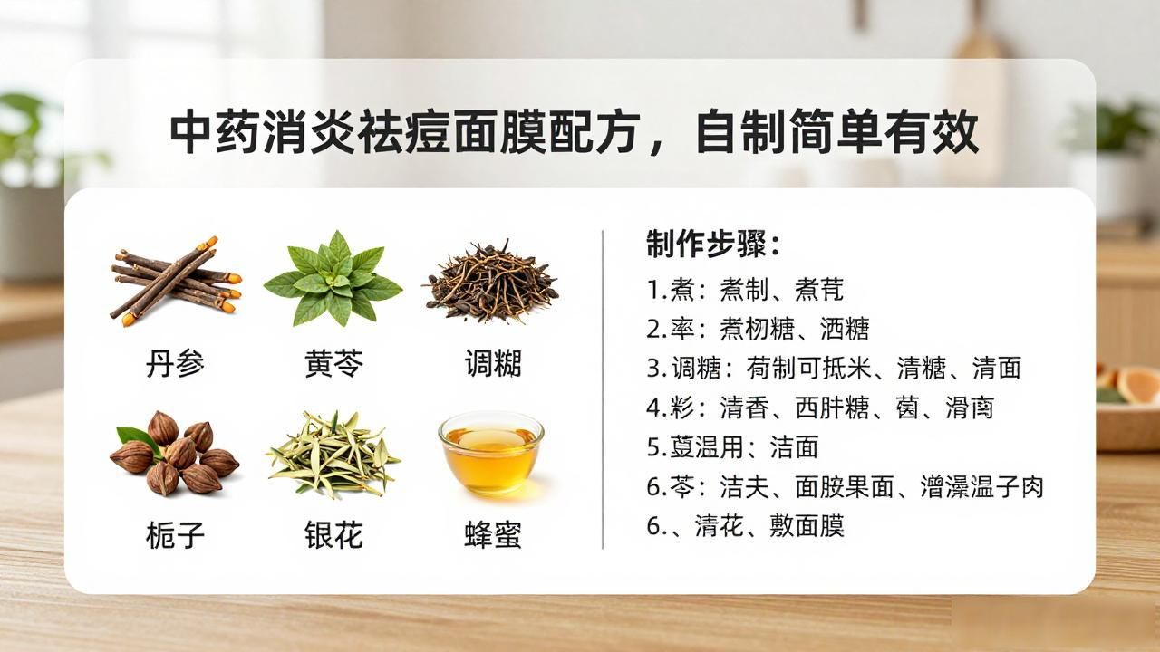 中药消炎祛痘面膜配方,自制简单有效