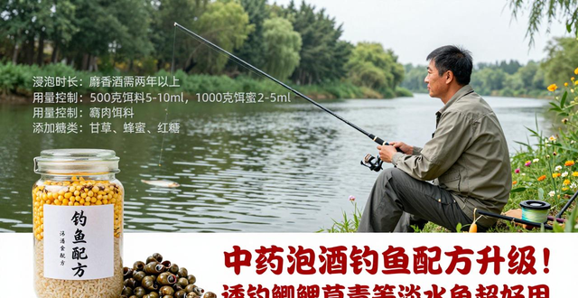 中药泡酒钓鱼配方升级!诱钓鲫鲤草青等淡水鱼超好用